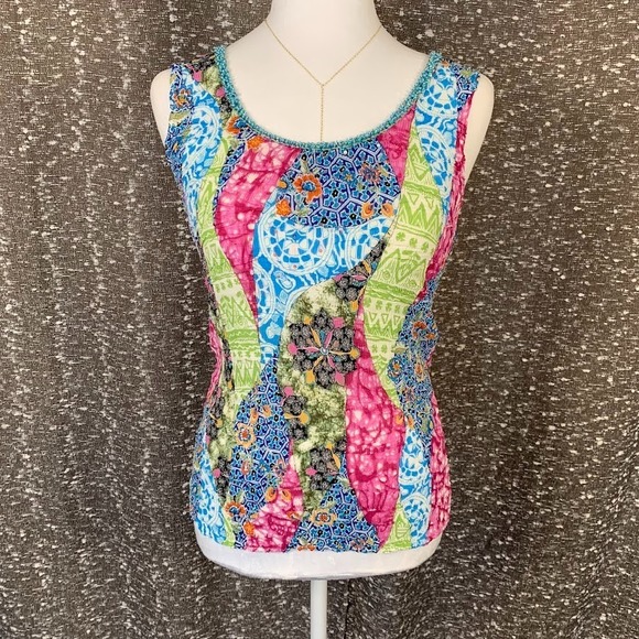 Alberto Makali Tops - Vintage Alberto Makali Patchwork Print Embellished Tank Top Boho Y2K Women's M